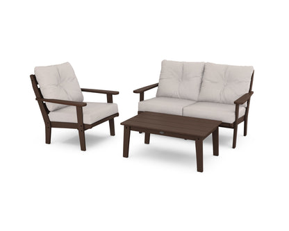 POLYWOOD® Lakeside 3-Piece Deep Seating Set in Mahogany / Dune Burlap