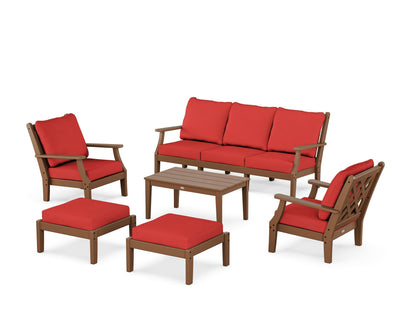 Country Living Wovendale 6-Piece Lounge Sofa Set in Teak / Crimson Linen