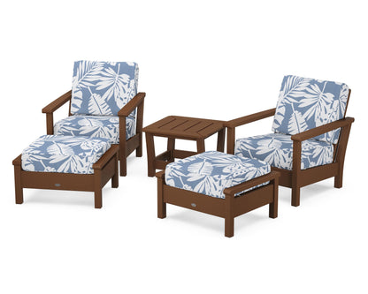 POLYWOOD® Harbour 5-Piece Deep Seating Chair Set in Teak / Leaf Sky Blue