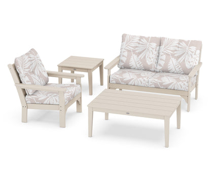 POLYWOOD® Vineyard 4-Piece Deep Seating Set in Sand / Leaf Dune Burlap