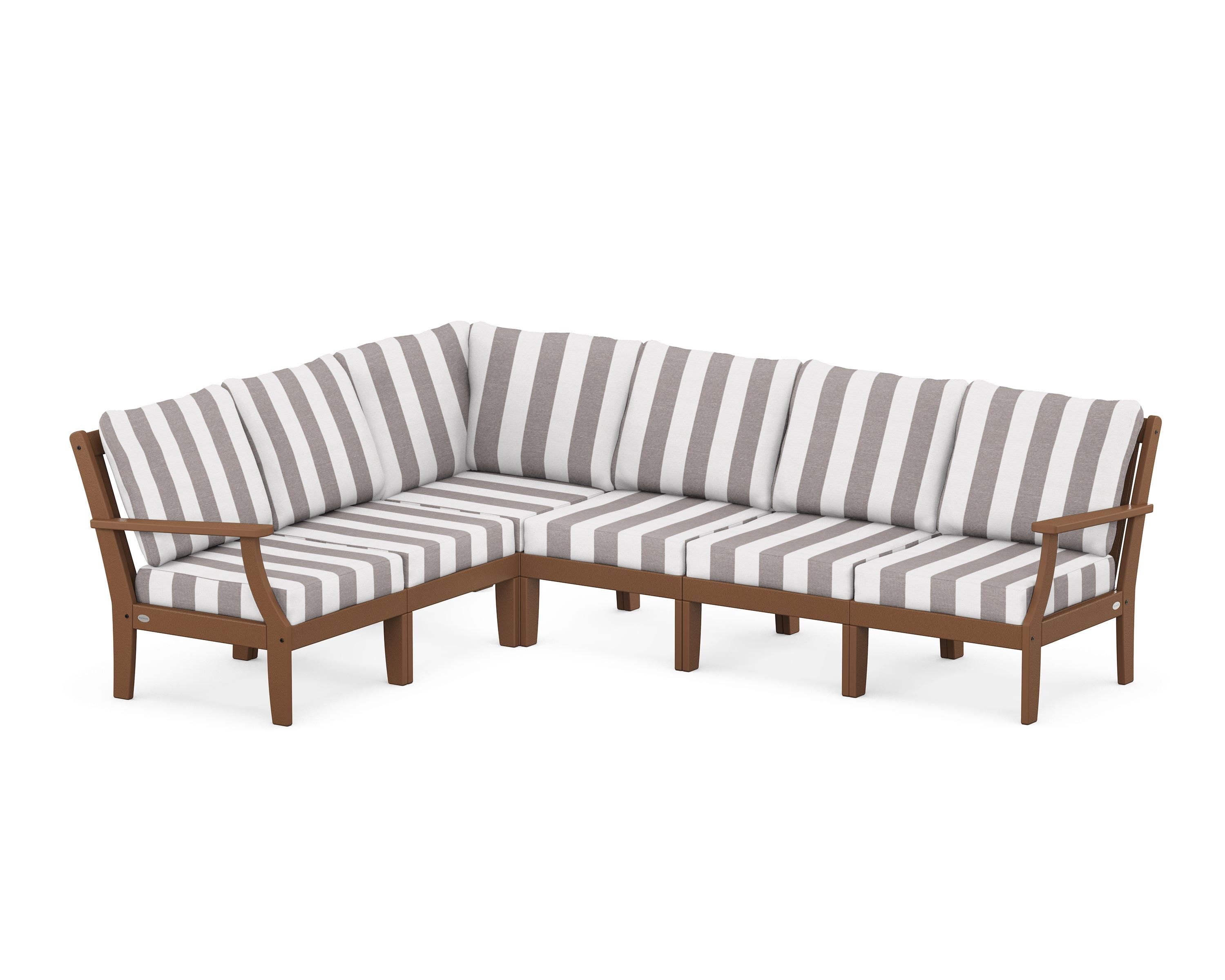 POLYWOOD® Braxton Modular 6-Piece Deep Seating Set in Teak / Cabana Stripe Grey Mist