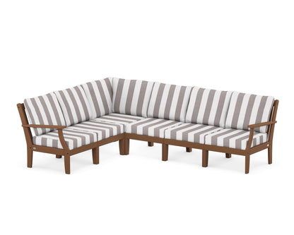 POLYWOOD® Braxton Modular 6-Piece Deep Seating Set in Teak / Cabana Stripe Grey Mist