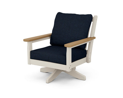 POLYWOOD® Chippendale Deep Seating Swivel Chair in Sand / Natural / Marine Indigo