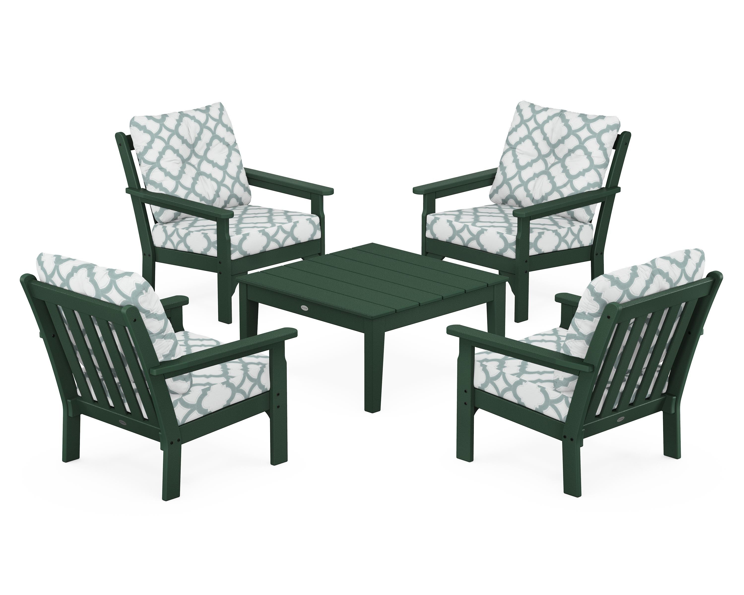 POLYWOOD® Vineyard 5-Piece Deep Seating Conversation Set in Green / Trellis Glacier Spa