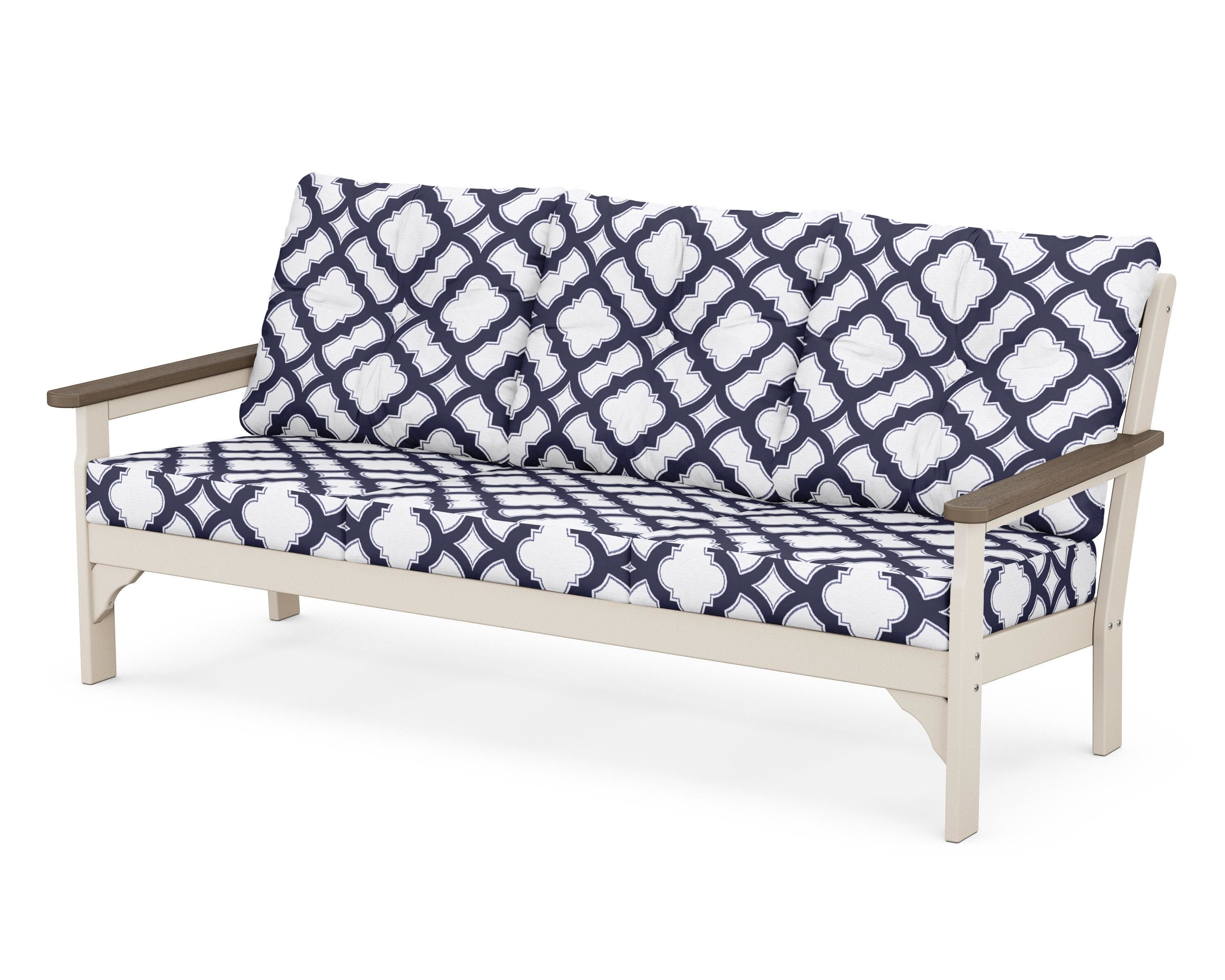 POLYWOOD® Vineyard Deep Seating Sofa in Sand / Kona / Trellis Navy