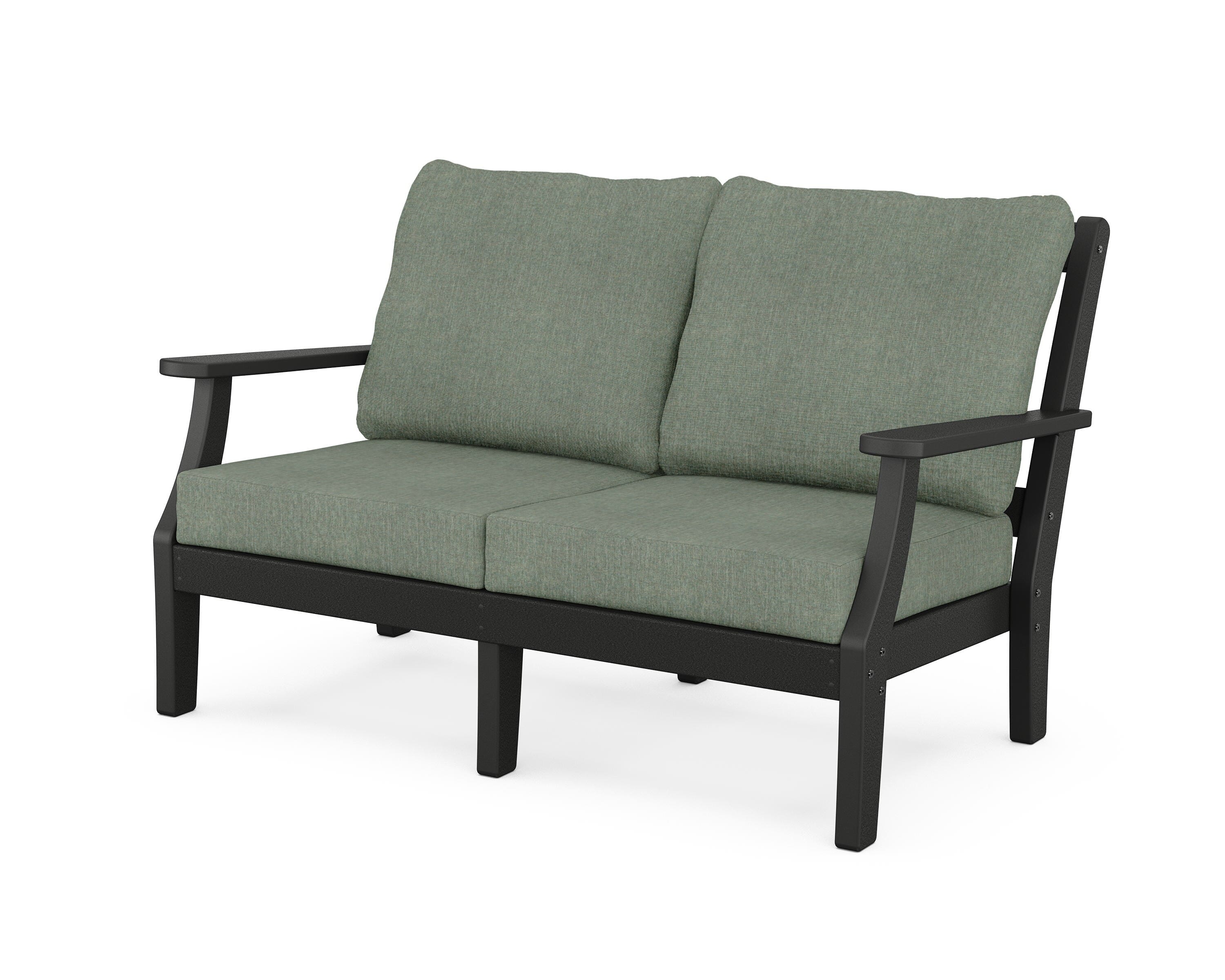 Martha Stewart by POLYWOOD® Chinoiserie Deep Seating Loveseat in Black / Cast Sage
