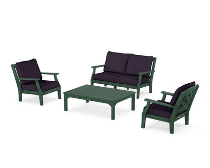 Martha Stewart by POLYWOOD® Chinoiserie 4-Piece Deep Seating Set with Loveseat in Green / Navy Linen