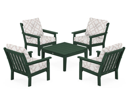 POLYWOOD® Vineyard 5-Piece Deep Seating Conversation Set in Green / Trellis Dune Burlap