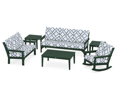 POLYWOOD® Vineyard 6-Piece Deep Seating Set in Green / Trellis Sky Blue