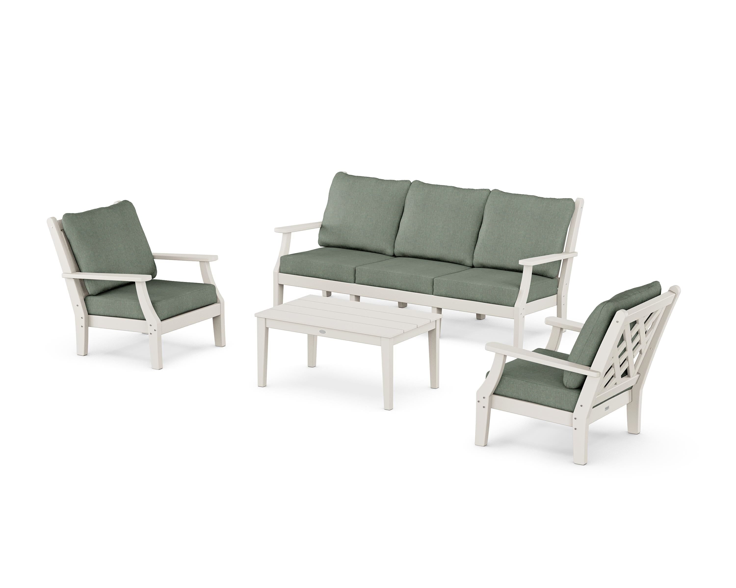 Country Living Wovendale 4-Piece Deep Seating Set with Sofa in Sand / Cast Sage