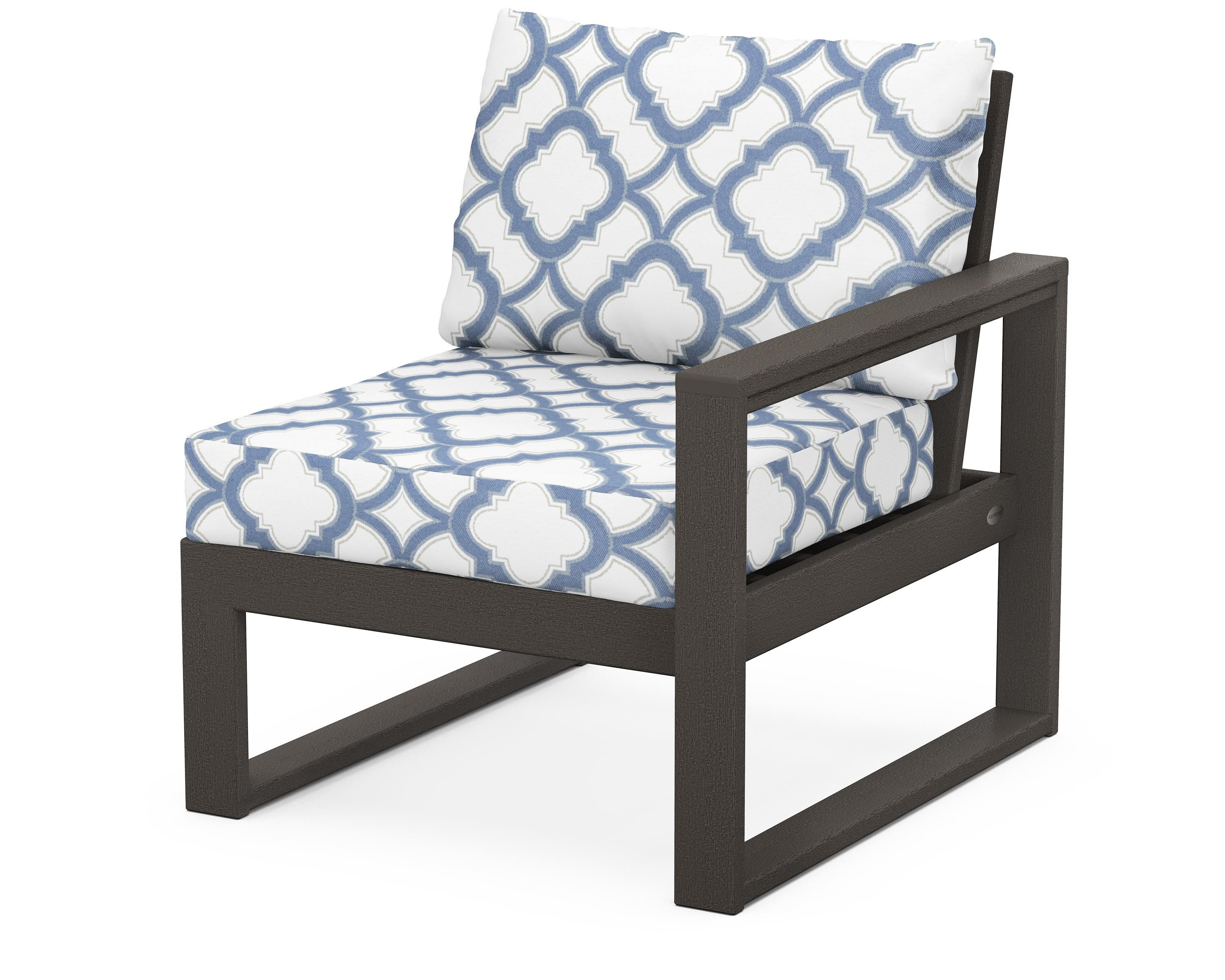 POLYWOOD® EDGE Modular Right Arm Chair in Vintage Coffee / Trellis Sky Blue