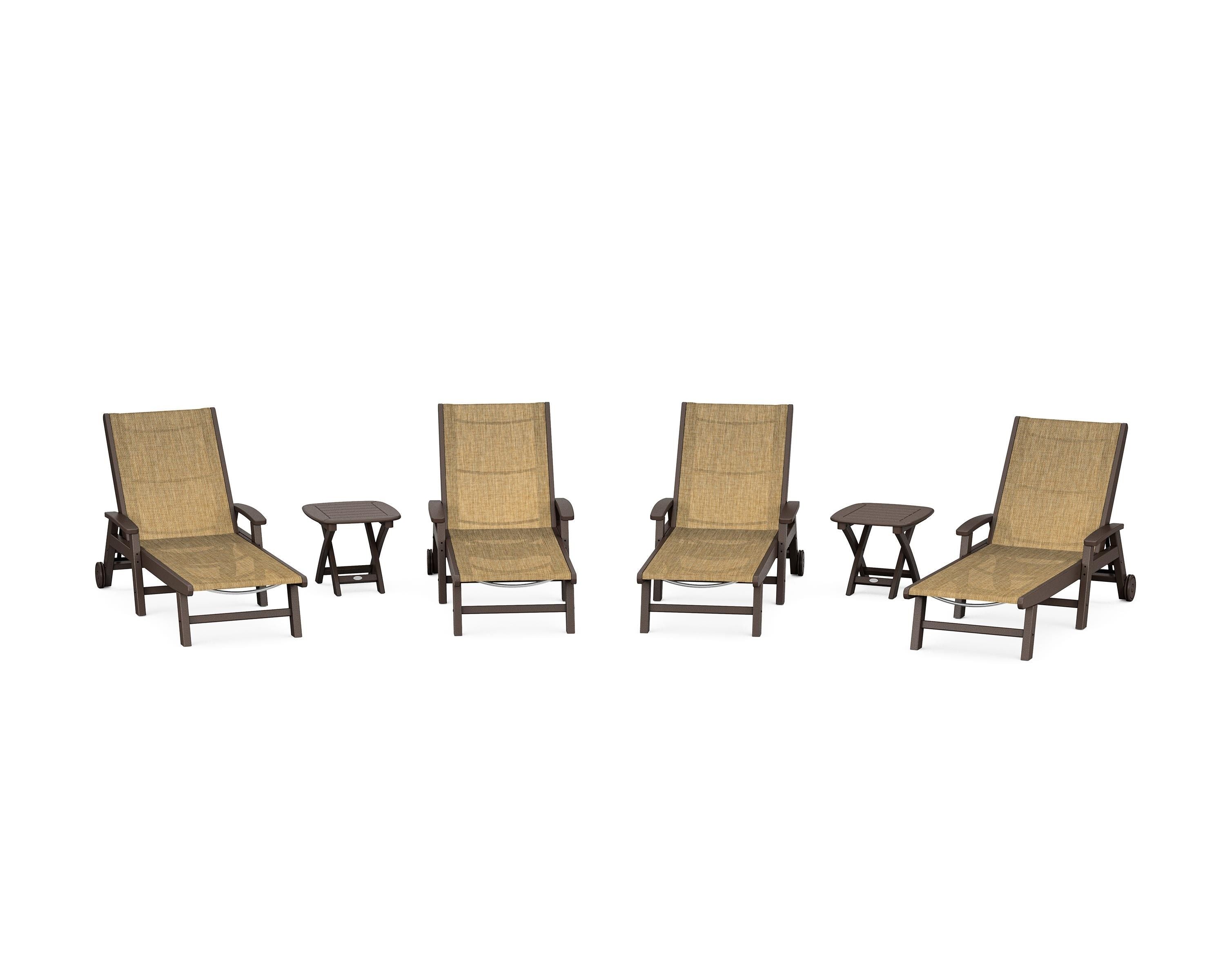POLYWOOD® Coastal Chaise 6-Piece Set with Wheels in Mahogany / Burlap Sling