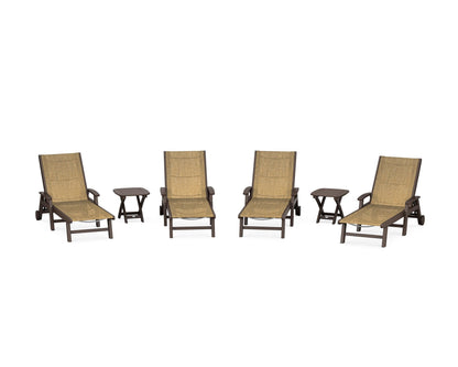 POLYWOOD® Coastal Chaise 6-Piece Set with Wheels in Mahogany / Burlap Sling