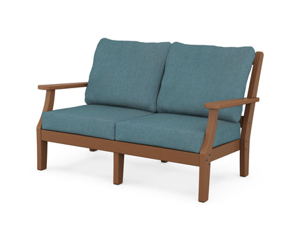 Martha Stewart by POLYWOOD® Chinoiserie Deep Seating Loveseat in Teak / Ocean Teal