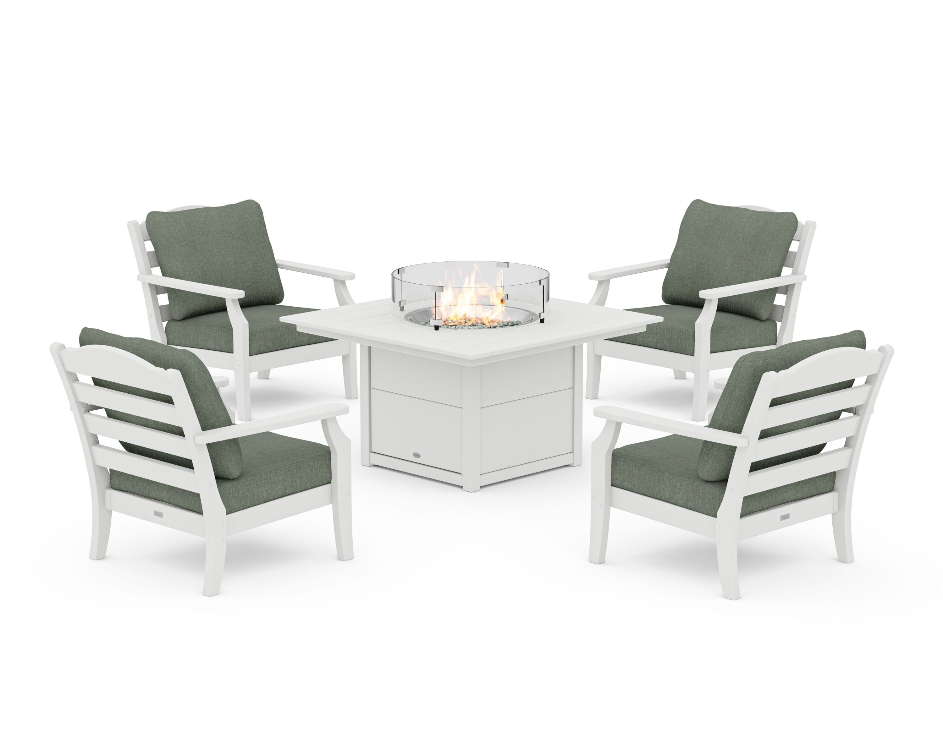 Draper James™ by  POLYWOOD® Savannah 5-Piece Deep Seating Set with Fire Pit Table in Vintage White / Cast Sage