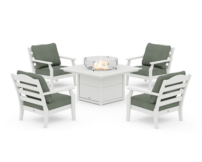 Draper James™ by  POLYWOOD® Savannah 5-Piece Deep Seating Set with Fire Pit Table in Vintage White / Cast Sage