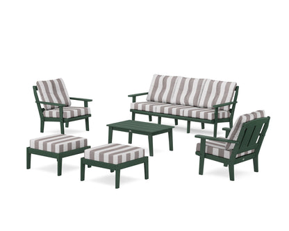 POLYWOOD® Mission 6-Piece Lounge Sofa Set in Green / Cabana Stripe Grey Mist