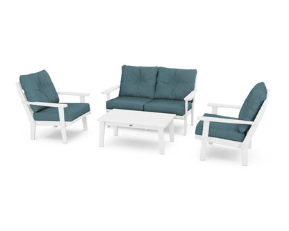 POLYWOOD® Lakeside 4-Piece Deep Seating Set in White / Ocean Teal