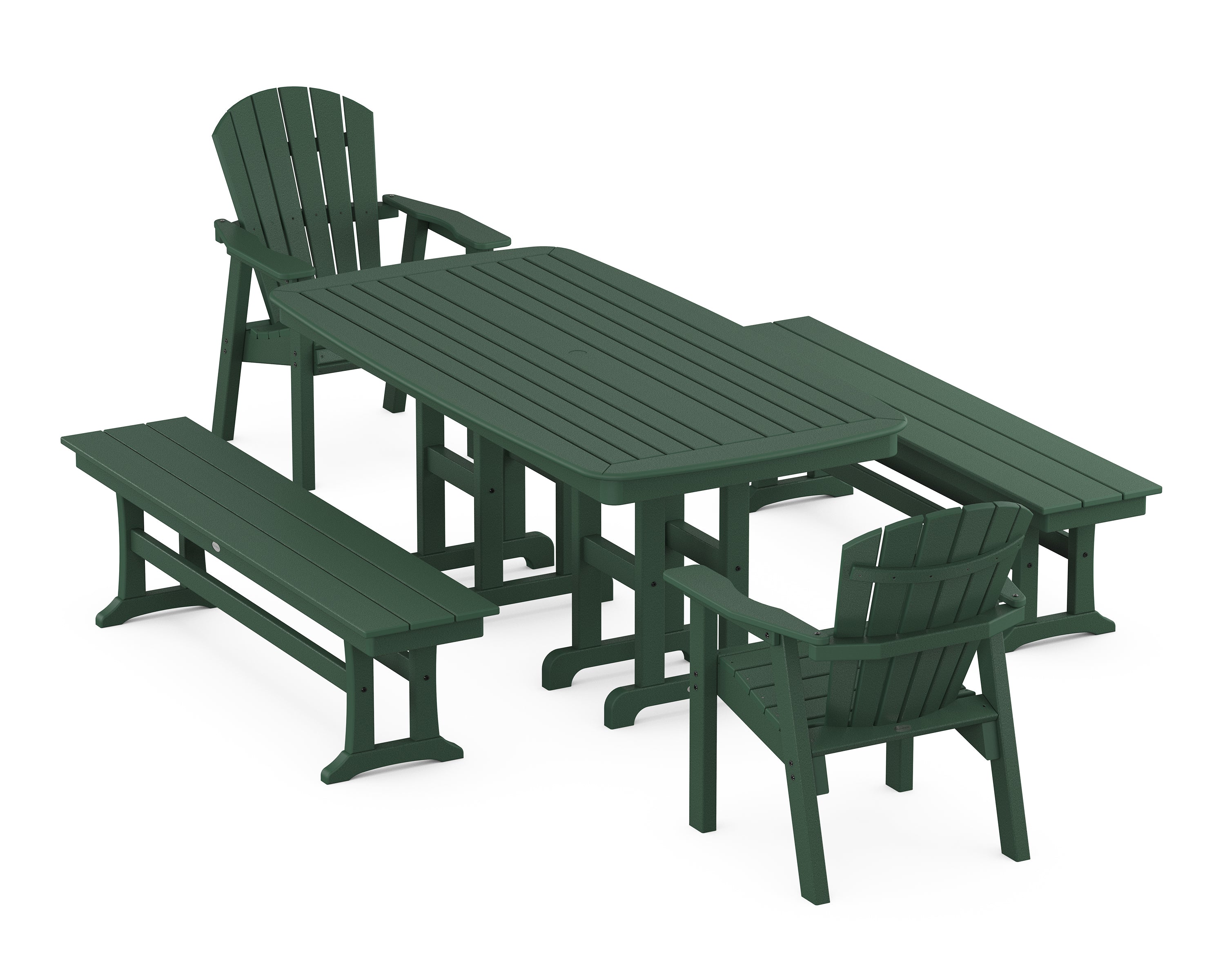 POLYWOOD® Seashell 5-Piece Dining Set with Benches in Green