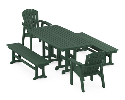 POLYWOOD® Seashell 5-Piece Dining Set with Benches in Green