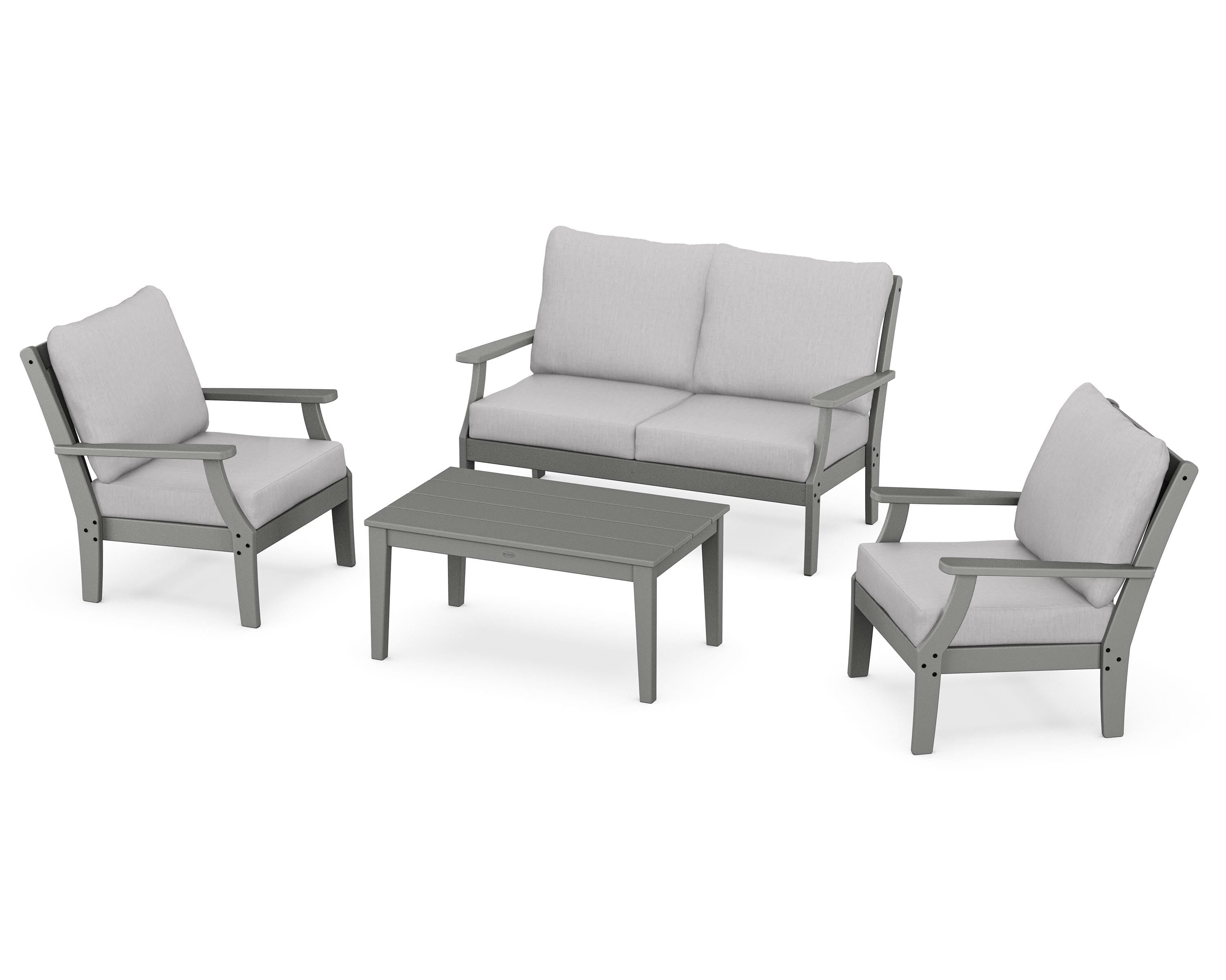 POLYWOOD® Braxton 4-Piece Deep Seating Chair Set in Slate Grey / Granite