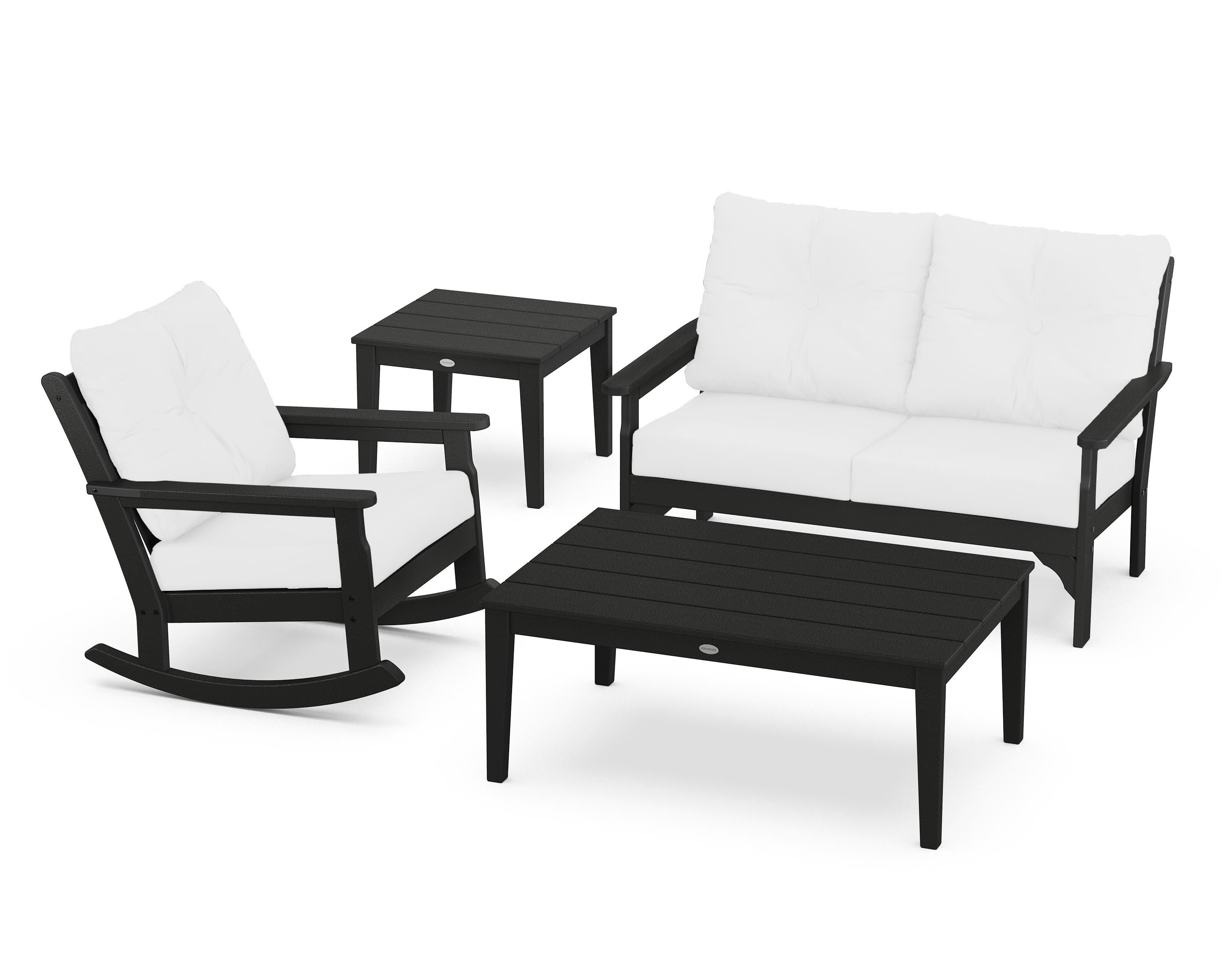 POLYWOOD® Vineyard 4-Piece Deep Seating Rocker Set in Black / Natural