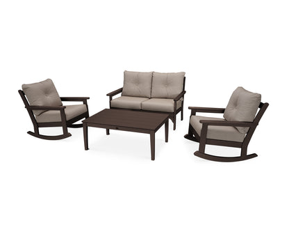 POLYWOOD® Vineyard 4-Piece Deep Seating Rocking Chair Set in Mahogany / Cast Ash