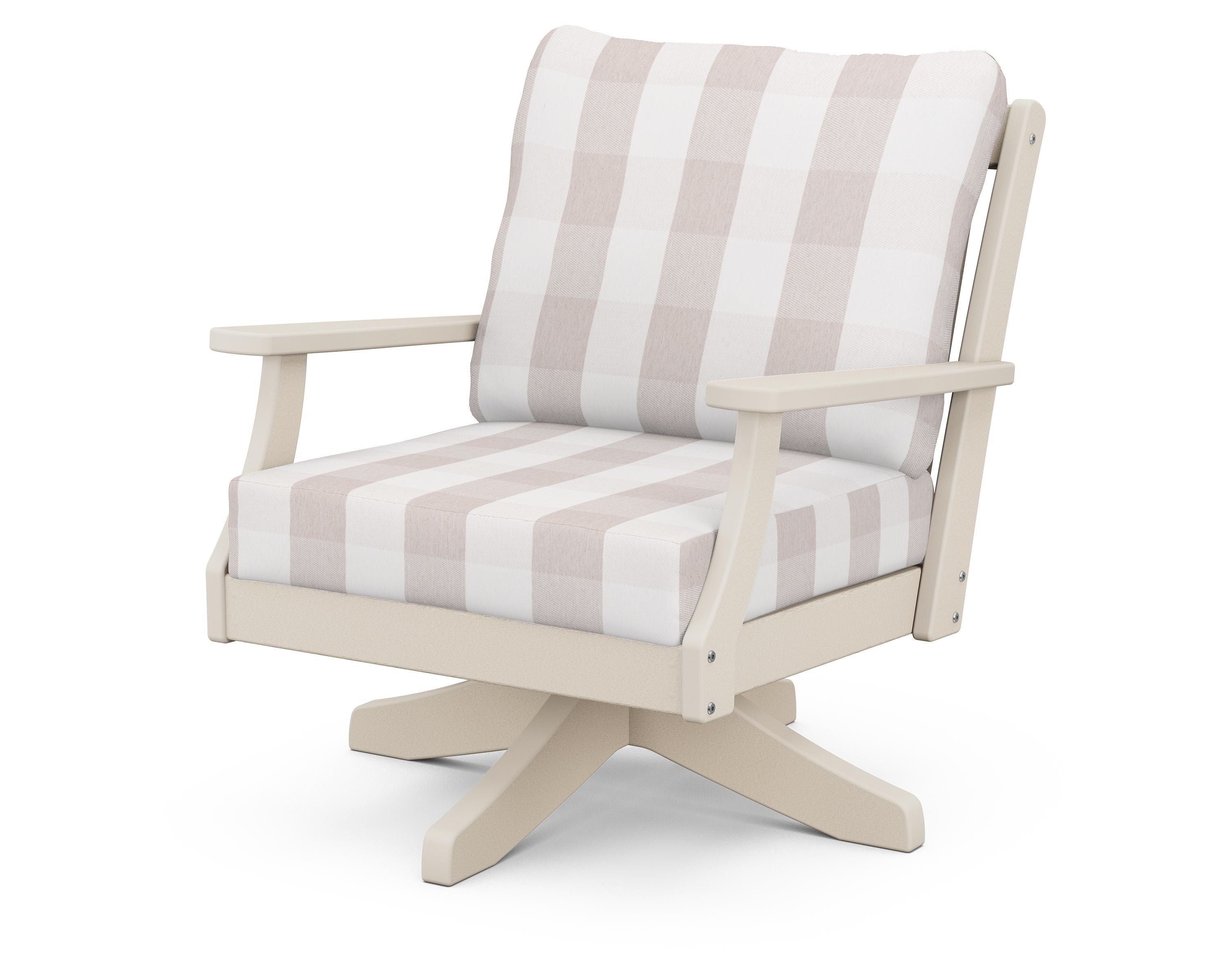 POLYWOOD® Braxton Deep Seating Swivel Chair in Sand / Buffalo Plaid Dune Burlap