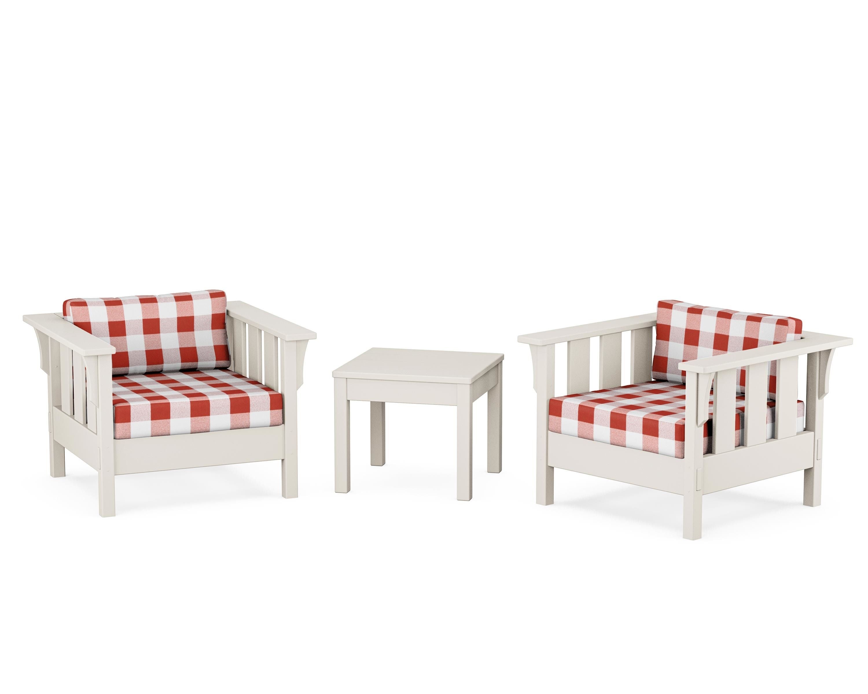 Martha Stewart by POLYWOOD® Acadia 3-Piece Deep Seating Set in Sand / Buffalo Plaid Crimson