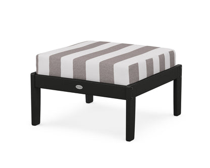 POLYWOOD® Braxton Deep Seating Ottoman in Black / Cabana Stripe Grey Mist