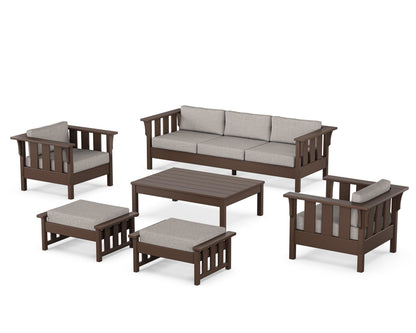 Martha Stewart by POLYWOOD® Acadia 6-Piece Lounge Sofa Set in Mahogany / Weathered Tweed