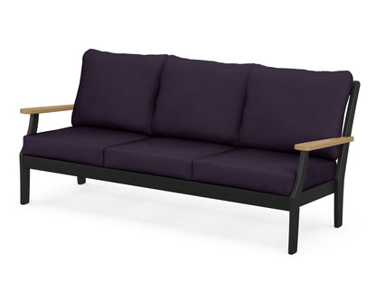 POLYWOOD® Braxton Deep Seating Sofa in Black / Natural / Navy Linen