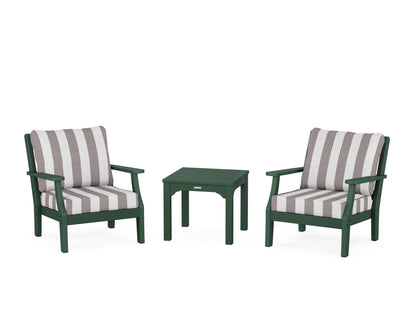 Martha Stewart by POLYWOOD® Chinoiserie 3-Piece Deep Seating Set in Green / Cabana Stripe Grey Mist