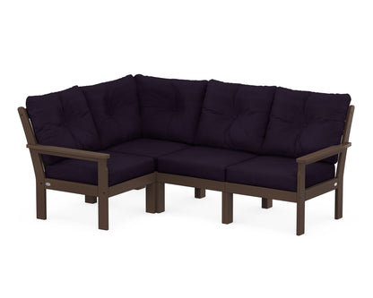 POLYWOOD® Vineyard 4-Piece Sectional in Mahogany / Navy Linen
