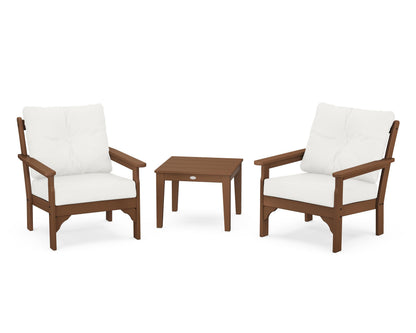 POLYWOOD® Vineyard 3-Piece Deep Seating Set in Teak / Natural Linen