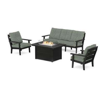 POLYWOOD® Lakeside Deep Seating Fire Pit Table Set in Black / Cast Sage