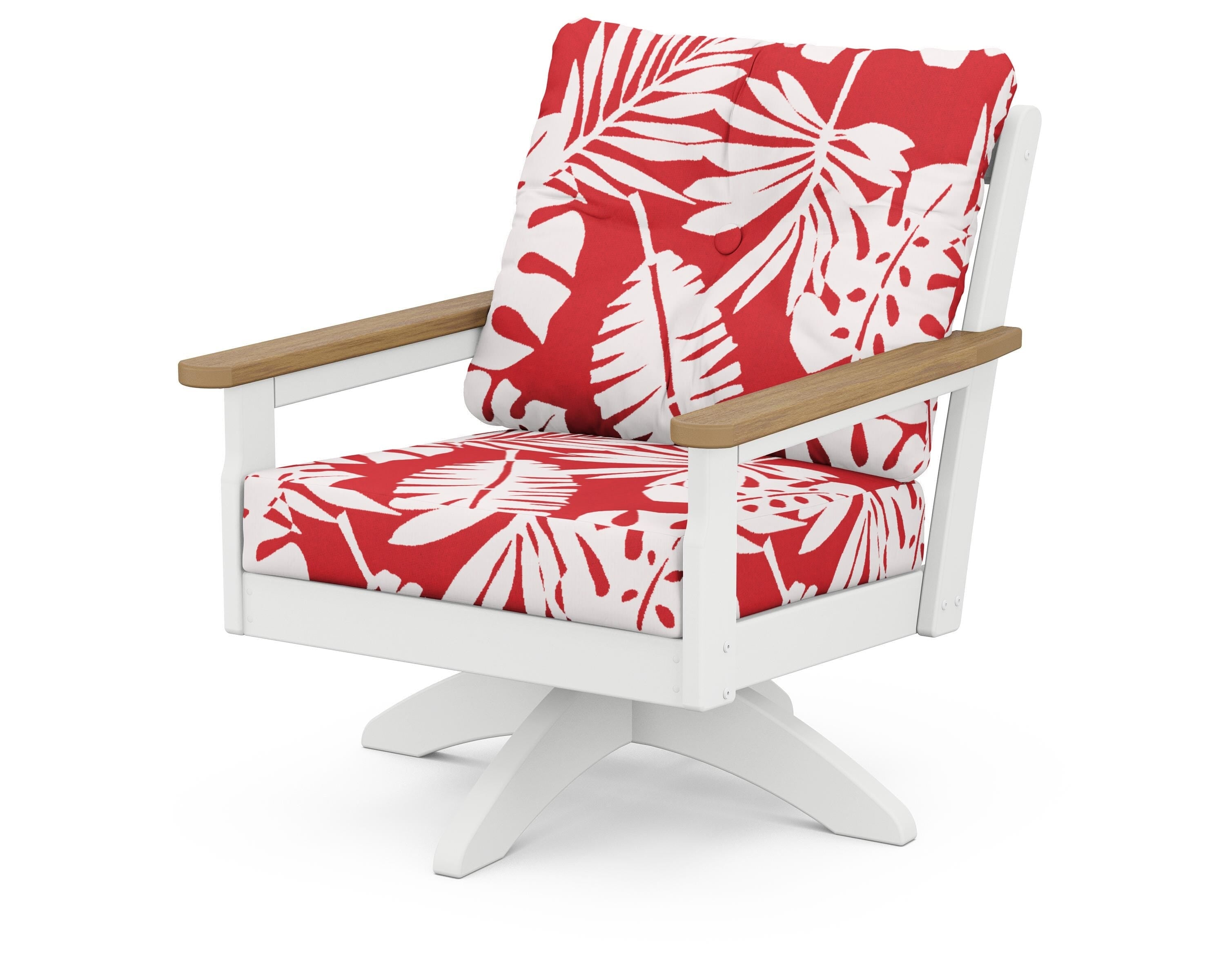 POLYWOOD® Vineyard Deep Seating Swivel Chair in White / Natural / Leaf Crimson