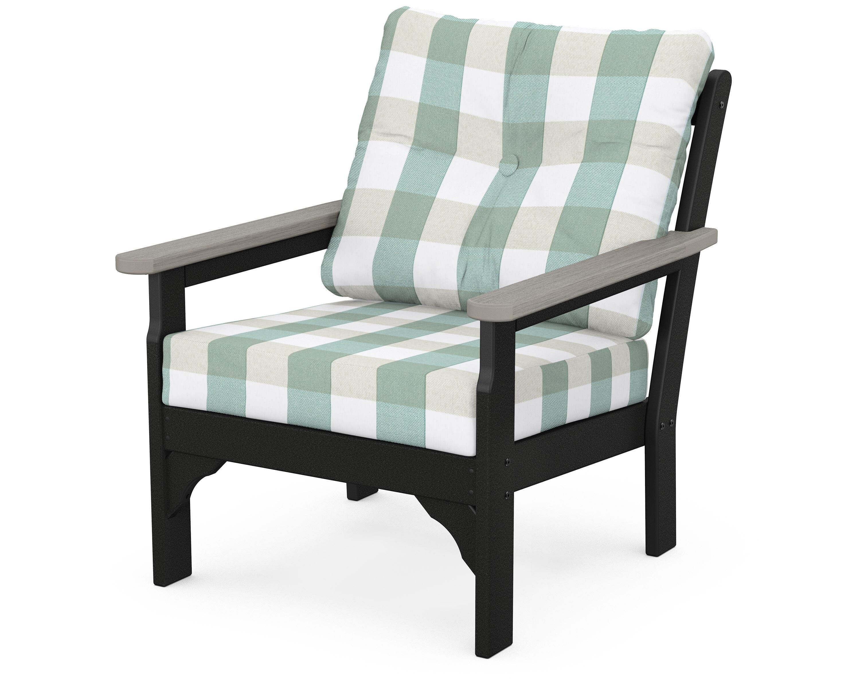POLYWOOD® Vineyard Deep Seating Chair in Black / Driftwood / Buffalo Plaid Glacier Spa