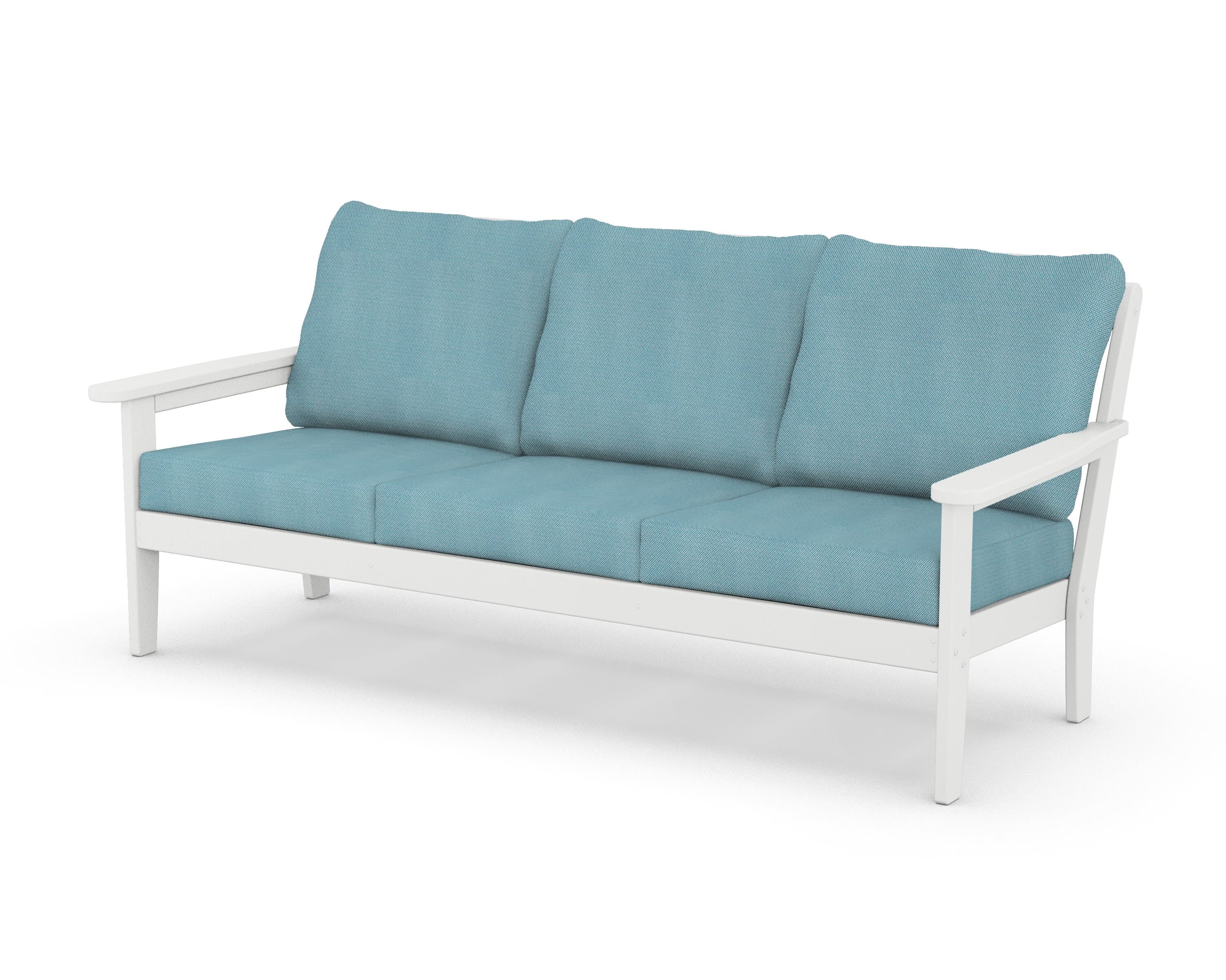 Country Living Cottage Deep Seating Sofa in White / Lattice Sky Blue