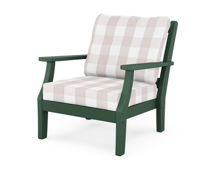 Martha Stewart by POLYWOOD® Chinoiserie Deep Seating Chair in Green / Buffalo Plaid Dune Burlap