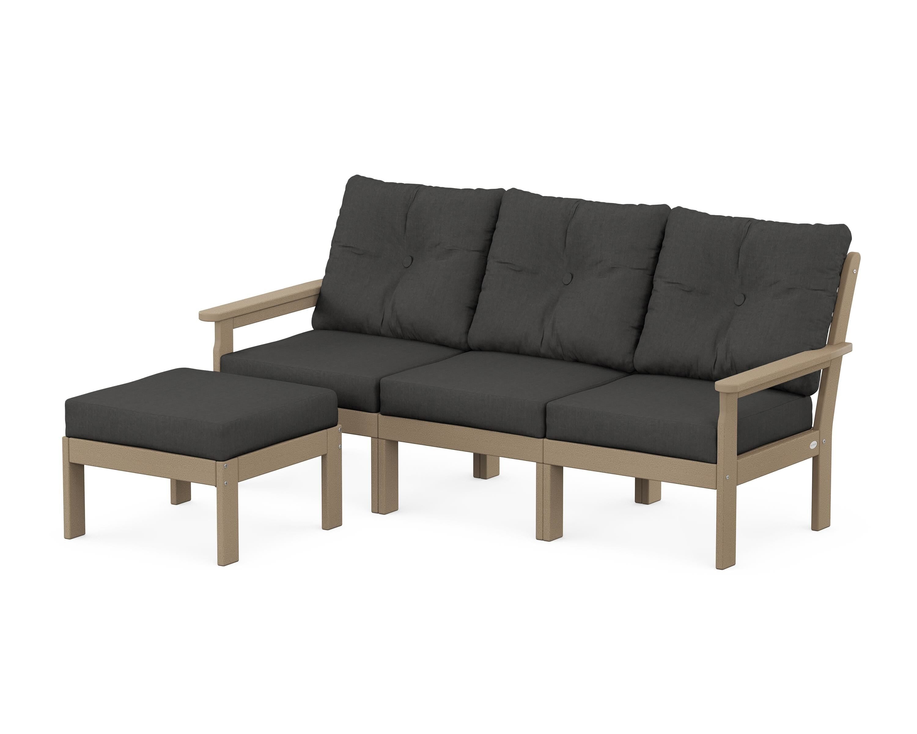 POLYWOOD® Vineyard 4-Piece Sectional with Ottoman in Vintage Sahara / Spectrum Carbon
