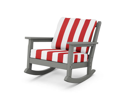 POLYWOOD® Chippendale Deep Seating Rocking Chair in Slate Grey / Cabana Stripe Crimson