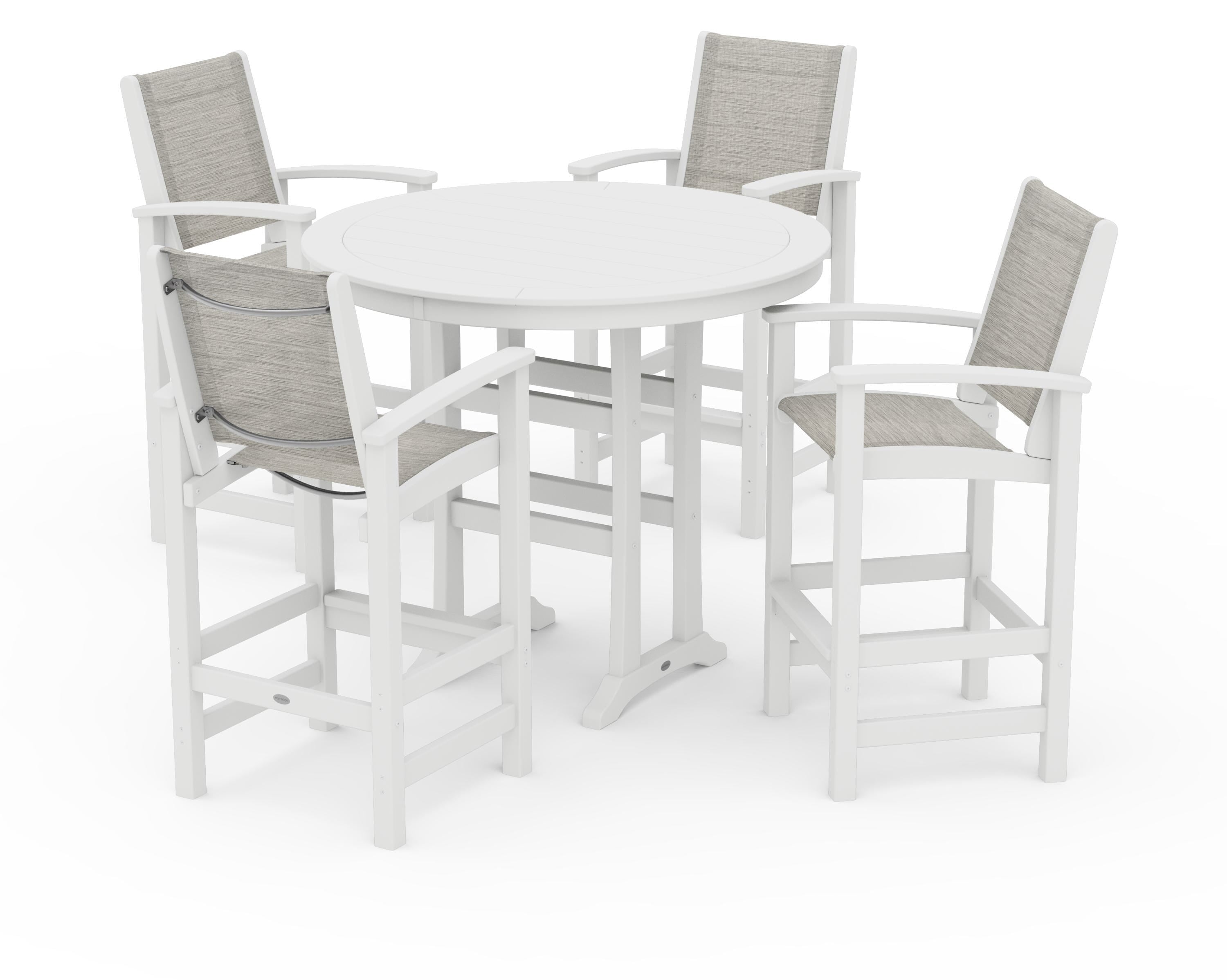 POLYWOOD® Coastal 5-Piece Nautical Trestle Bar Set in White / Birch Sling