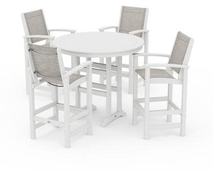 POLYWOOD® Coastal 5-Piece Nautical Trestle Bar Set in White / Birch Sling