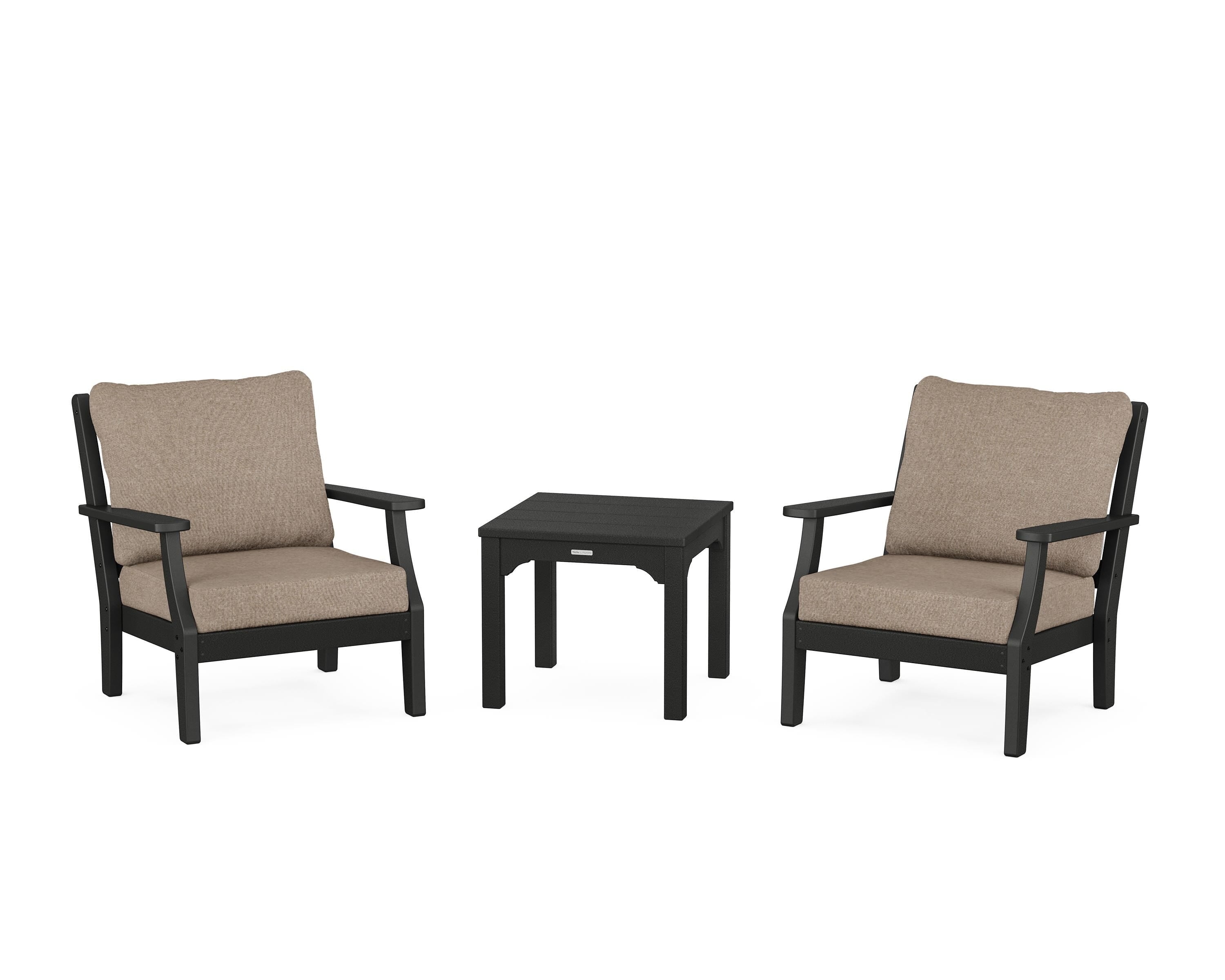 Martha Stewart by POLYWOOD® Chinoiserie 3-Piece Deep Seating Set in Black / Spiced Burlap