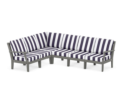 POLYWOOD® Braxton Modular 6-Piece Deep Seating Set in Slate Grey / Cabana Stripe Navy