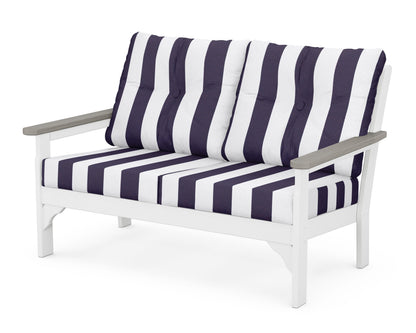 POLYWOOD® Vineyard Deep Seating Loveseat in White / Driftwood / Cabana Stripe Navy