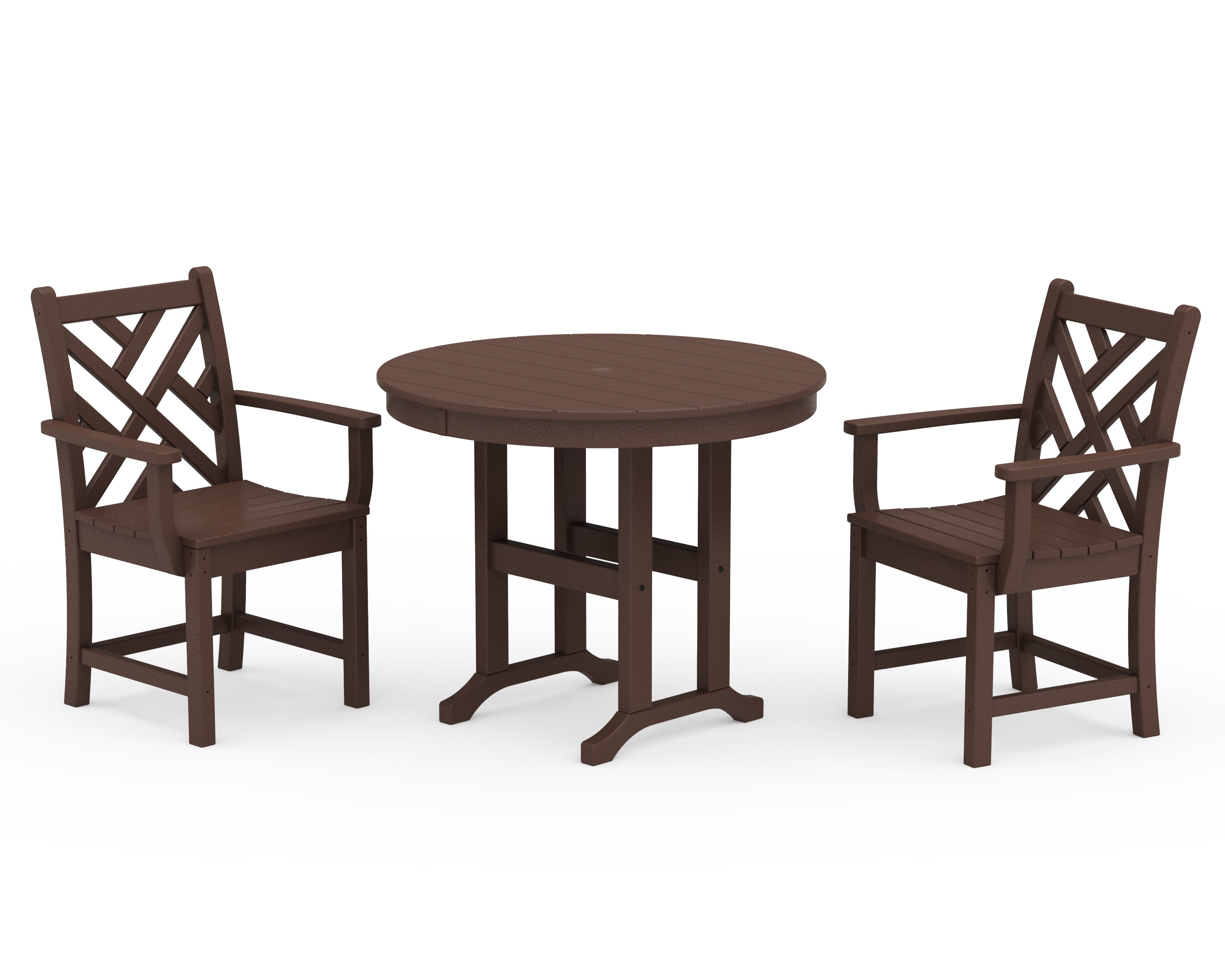 POLYWOOD® Chippendale 3-Piece Round Dining Set in Mahogany
