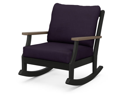 POLYWOOD® Braxton Deep Seating Rocking Chair in Black / Kona / Navy Linen