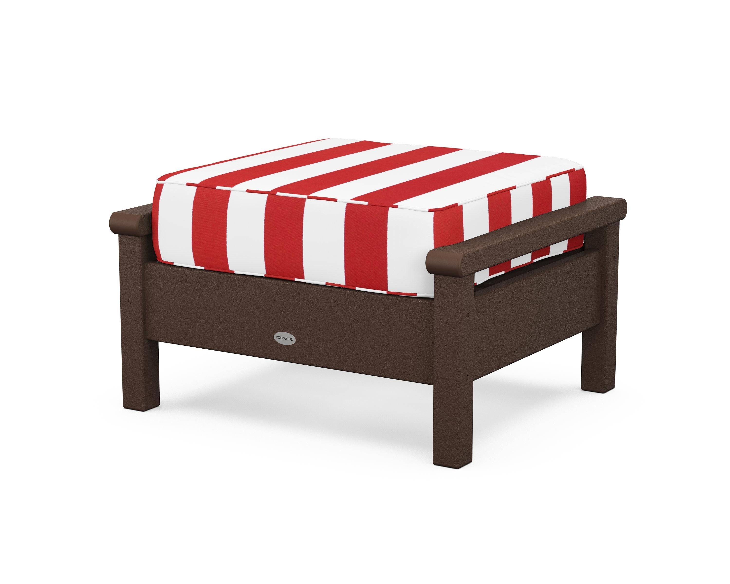 POLYWOOD® Harbour Deep Seating Ottoman in Mahogany / Cabana Stripe Crimson